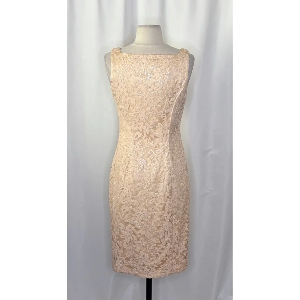 SUE WONG Nocturne Champagne Sequin Sleeveless Party Cocktail Sheath Dress Size 4 - Picture 10 of 15